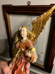 Italian Baroque Painted and Gilt Wood Winged Angel Playing a Violin