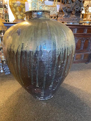 19th Century Japanese Green Glazed Ceramic Storage Jar, Large Scale