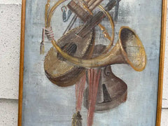 18th Century Italian Trompe L'Oeil Painting On Canvas Of Musical Instruments