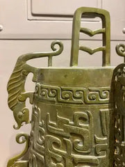 Chinese Archaistic Bronze Ritual Bell, Zhou Dynasty Style having Great Verdigris Patina