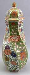 A English Porcelain Twisted Hexagonal Lidded Vase