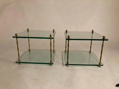Pair of Italian Mid Century Modern Faux Bamboo Glass and Brass Side Tables