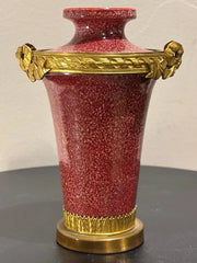 French Louis XVI Style Porcelain Vase Faux Porphyry Glaze Gilt Bronze Mounts