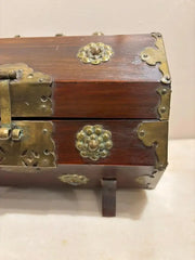 19th Century Chinese Rosewood Octagonal Box with Brass Mounts
