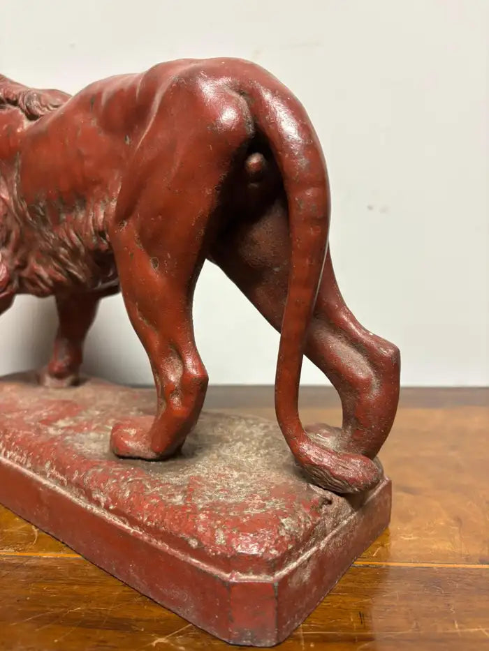 19th Century French Red Painted Zinc Striding Lion