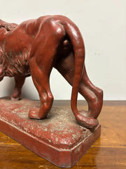 19th Century French Red Painted Zinc Striding Lion