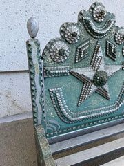 Tramp Art Folk Art Dog Bed With Silver And Blue Paint