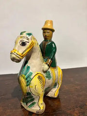 19th Century Spanish Talavera Glazed Ceramic Horse and Rider