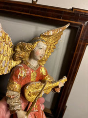 Italian Baroque Painted and Gilt Wood Winged Angel Playing a Violin
