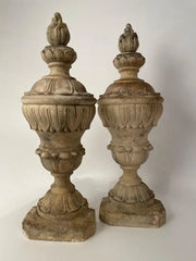 Pair 19th Century Neoclassical Style Italian Plaster Urns with Flame Finials