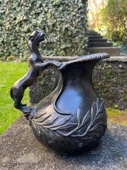 19th Century Italian Grand Tour Bronze Wine Vessel Askos with Panther Handle