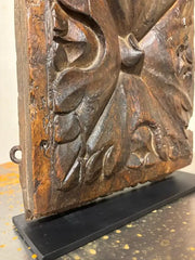 17th Century Spanish Carved Walnut Door Panel on Baroque, Hand-Carved, Steel Base