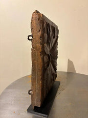 17th Century Spanish Carved Walnut Door Panel on Baroque, Hand-Carved, Steel Base