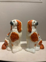 Pair of Antique English Staffordshire Glazed Ceramic Spaniels