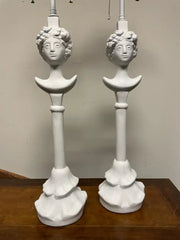 Pair Painted Plaster Table Lamps After Alberto Giacometti, "Tete de Femme"