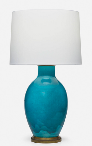 Jean Besnard Turquoise Glazed Earthenware and Brass Table Lamp