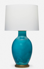 Jean Besnard Turquoise Glazed Earthenware and Brass Table Lamp