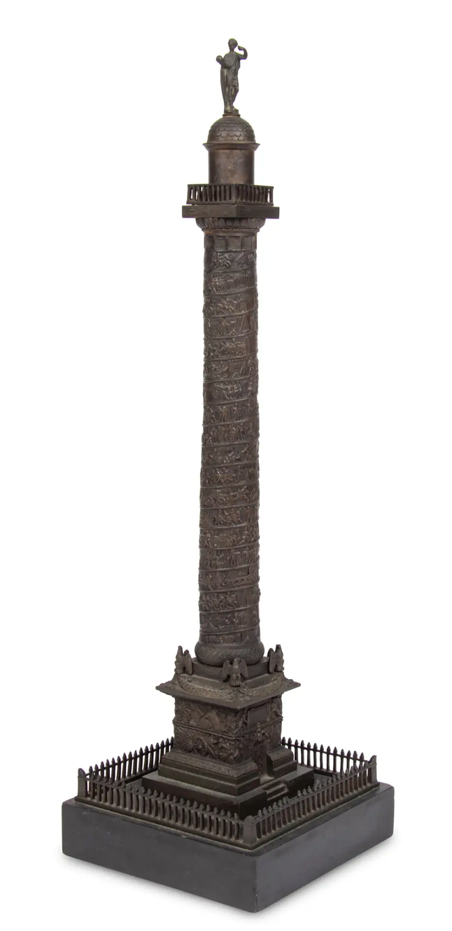 Grand Tour Bronze Model of the Vendôme Column, 19th Century, Mounted on Slate Base