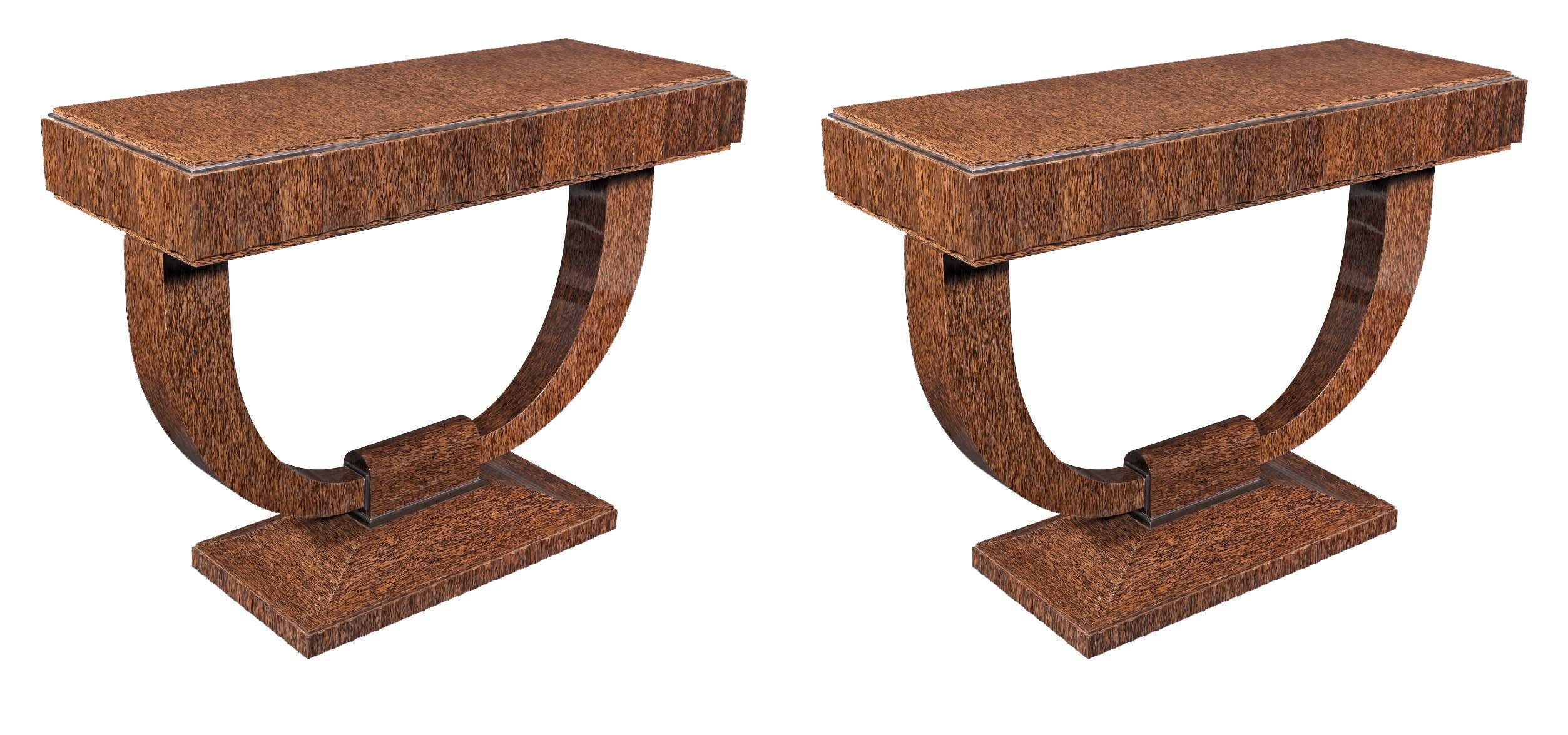 Specially Commissioned Dual Purpose Pair of Palmwood Console Tables and/or Palmwood Serving Table, after E.J. Ruhlmann, Art Deco Style