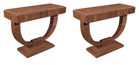 Specially Commissioned Dual Purpose Pair of Palmwood Console Tables and/or Palmwood Serving Table, after E.J. Ruhlmann, Art Deco Style