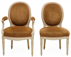 Set of Ten Louis XVI Style Cream Painted and Upholstered Armchairs