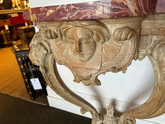 18th Century Italian Carved Rams Head Console Table With Scagliola Top