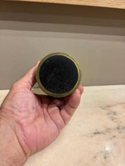 Italian Agate Hard Stone Round Box with Lid and Brass Mounts