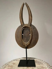 African Goli Style Tribal Mask Mounted on a Custom Steel Base