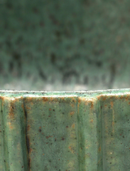 Arne Bang Circular Stoneware Bowl with Vertical Fluted Relief Decor, Green Glaze, Signed Monogram 189