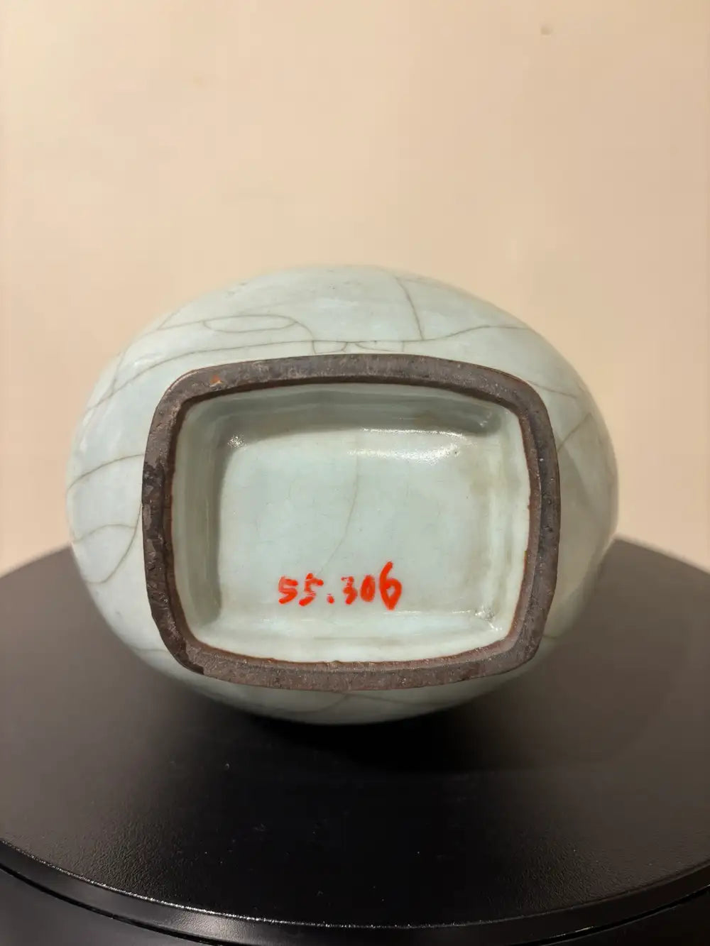 19th Chinese Hu Shaped Celadon Porcelain Vase with Crackle Glaze