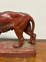 19th Century French Red Painted Zinc Striding Lion