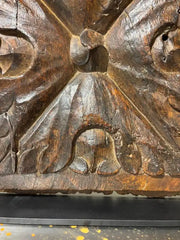 17th Century Spanish Carved Walnut Door Panel on Baroque, Hand-Carved, Steel Base