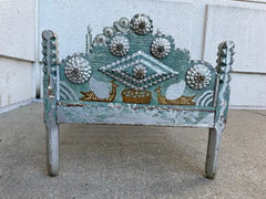 Tramp Art Folk Art Dog Bed With Silver And Blue Paint