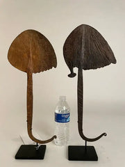 Pair of African Iron Bandaka Hoe Currency, Mounted on Custom Steel Bases