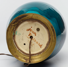 Jean Besnard Turquoise Glazed Earthenware and Brass Table Lamp