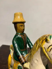 19th Century Spanish Talavera Glazed Ceramic Horse and Rider