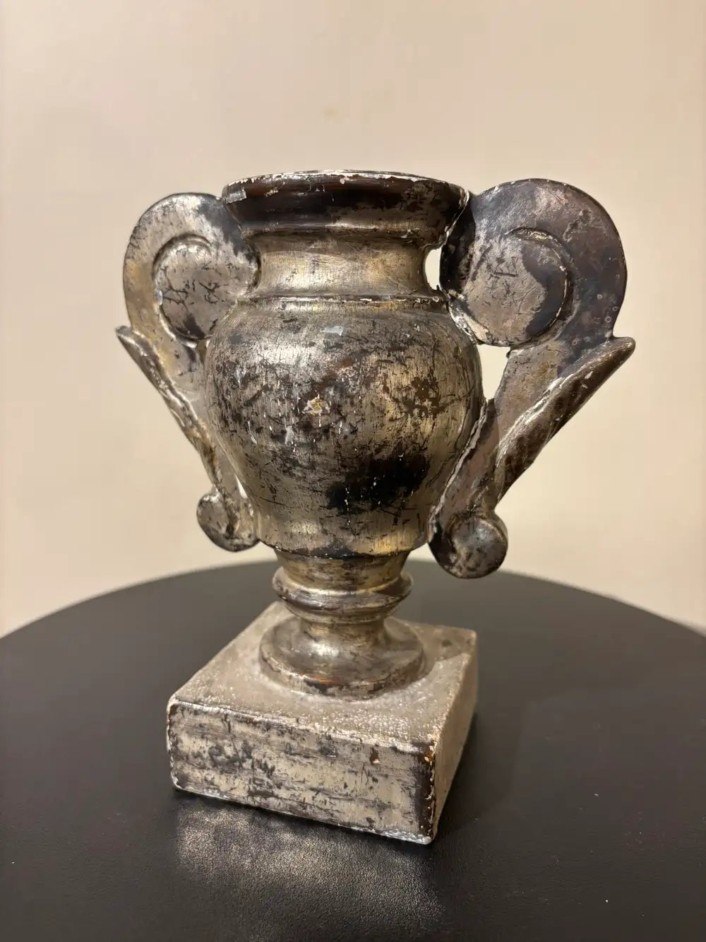 Pair 18th Italian Century Carved Silver Gilt Two Handled Urns