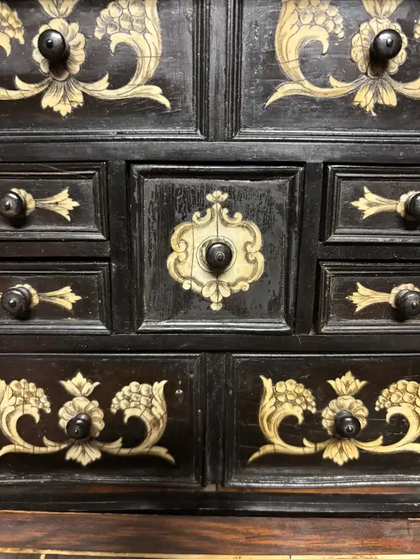 17th Century Dutch Baroque Rosewood Chest with Etched Bone Inlay