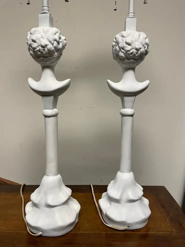 Pair of Tete du Femme Painted Plaster Table Lamps After Alberto Giacometti