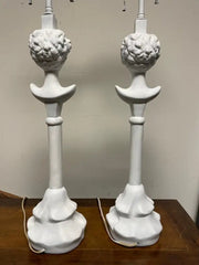 Pair Painted Plaster Table Lamps After Alberto Giacometti, "Tete de Femme"
