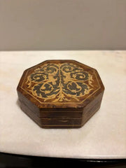 Italian Renaissance Style Octagonal Burl Wood Box With Fruit Wood Inlay