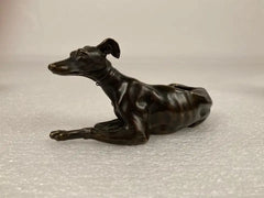 Pair of Regency Bronze Figures of Reclining Whippets on Green Marble Bases