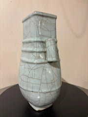 19th Chinese Hu Shaped Celadon Porcelain Vase with Crackle Glaze