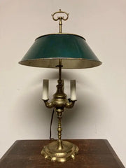 An Early 19th Century French Bouillotte Lamp with Green Tole Shade