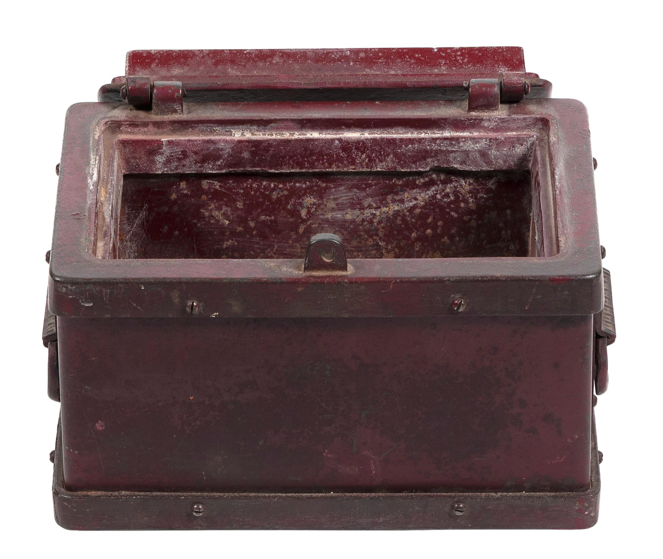 Late 19th Century Painted Red Iron Lock Box