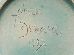 Jean Besnard Circular Ceramic Plate with Scratched Floral Decoration on Water Green Ground, Signed