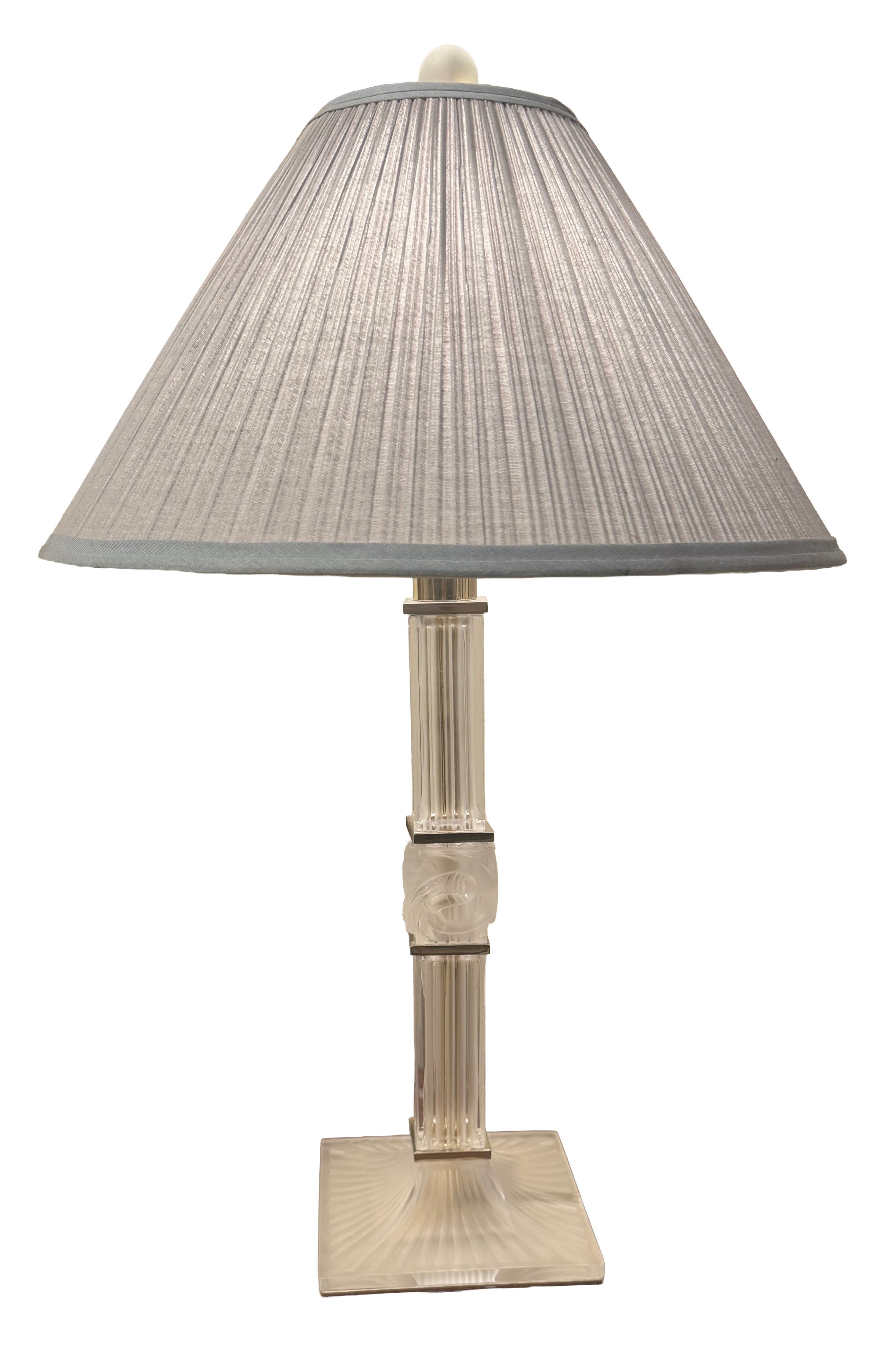 Lalique 'Josephine' Frosted Glass Table Lamps, Pair, Designed by Marc Lalique, Gilt Metal-Mounted, Lalique R. France