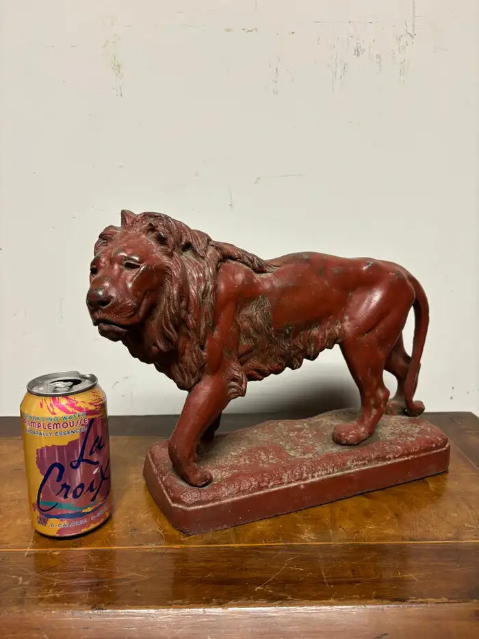 19th Century French Red Painted Zinc Striding Lion
