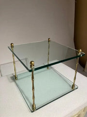 Pair of Italian Mid Century Modern Faux Bamboo Glass and Brass Side Tables