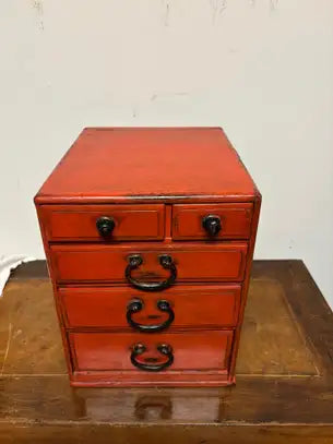 Southeast Asian Small Red Painted Apothecary Chest
